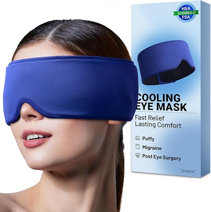Cooling Gel Eye Mask for Puffy Eyes, Migraine & Headache Relief, Full Eye-Area Cold Compress for Eyes & Temples, FSA Eligible HSA Reusable Eye Ice Pack for Swelling & Post-Surgery Recovery