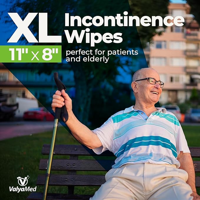 ValyaMed Body Wipes for Adults, XL for full Body, Adult and Elderly, Alcohol-Free Incontinence, Paraben Free, Fragrance-Free, Vitamin E, Provitamin B5-11'' x 8'' (96 Count - Single Pack)