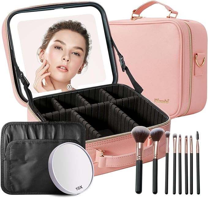 Mocado Travel Makeup Bag with Mirror Makeup Case with 8 Makeup Brushes