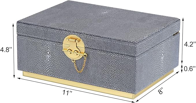 HofferRuffer Elegant Faux Leather Decorative Box, Storage Jewelry Box Organizer, Large Dresser Cosmetic Organizer Holder, Classic Jewelry Accessory Organizer, 11x8x4.8 inches (Grey)