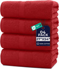 DAN RIVER Bath Towels Set of 4, 27 x 54 Inches, 100% Cotton, Larger & Lighter Weight, Quicker to Dry, Super Soft and Absorbent, Ideal Absorbent Bath Towels for Daily Use, Red