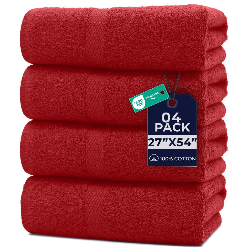 DAN RIVER 600 GSM Cotton Large Bath Towels Set of 4, 27 x 54 Inches, Red