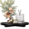Round Decorative Tray Wood Bathroom Counter Organizer Farmhouse Kitchen Decor Wooden Riser for Soap Dish, Perfume, Candle, Sponge, 12" - Black