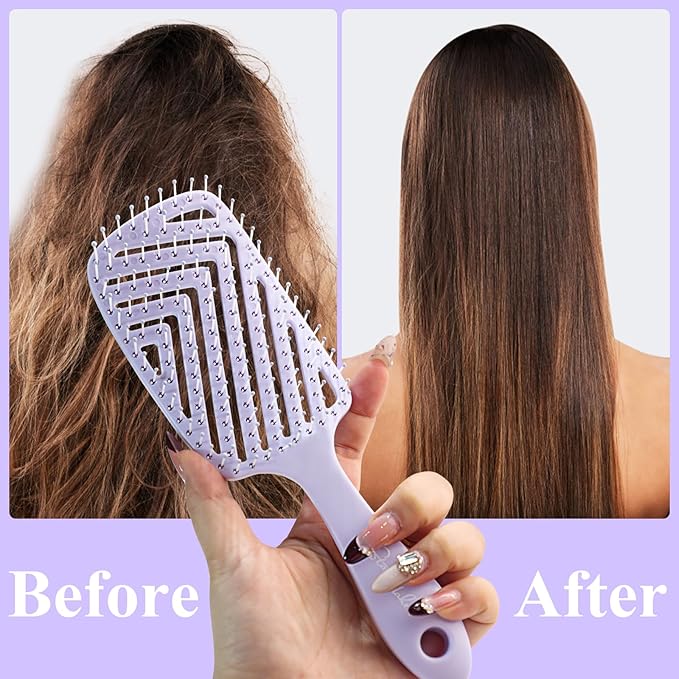 START MAKERS Hair Brush, Professional Vented Detangling Brush for Wet & Dry Curly Thick Straight Hair, Women Men Wide Paddle Brush Curved Detangler Hairbrush Lavender Purple