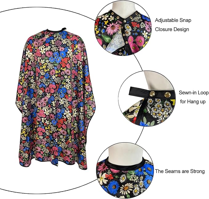 Pelocapa,Salon Cape for Women,Hair Cutting Cape with Snaps,Professional Large Barber Stylist Hairdresser Cape,Waterproof & Light Weight & Machine Washable- 63”× 56”(Flowers)