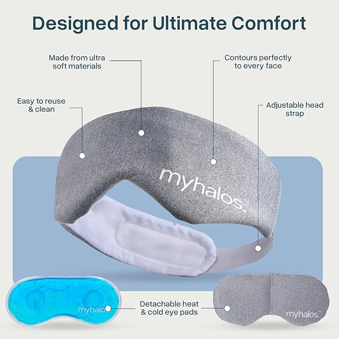 MyHalos 2-in-1 Hot & Cold Gel Eye Mask - Cooling Eye Mask for Puffiness, Fine Lines, Sinus Relief & Stye, Migraine, Puffy, Heated, Cold Ice Face Pack Compress Freezer