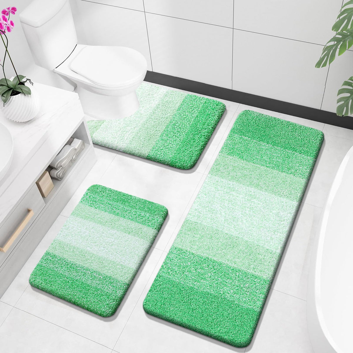 OLANLY Microfiber Bathroom Rugs Sets 3 Piece, Absorbent Bath Mats, Mauve
