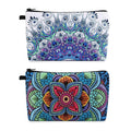 MAGEFY Makeup Bag, 2 Styles Travel Cosmetic Bag for Women Cosmetic pouch Elegant Blue Patterns Zipper Pouch Waterproof Makeup Pouch Cute (2 Packs, Peacock feather + Mandala pattern 0179)