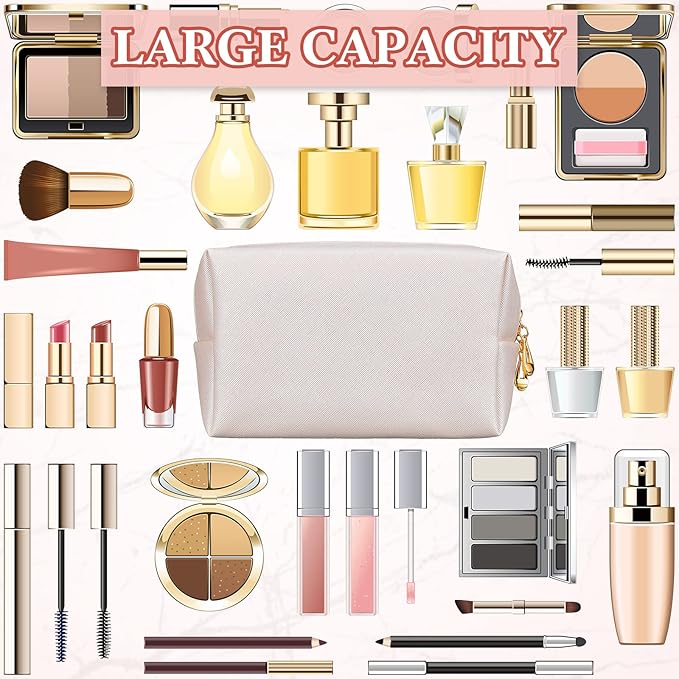 Kigeli Aesthetic Makeup Bags PU Leather Cosmetic Pouches Waterproof Plain Toiletry Bags Makeup Pouches Bulk for Women Party Gift Travel Storage Organizer(Ivory White,7.1 x 2.8 x 4.3 in)