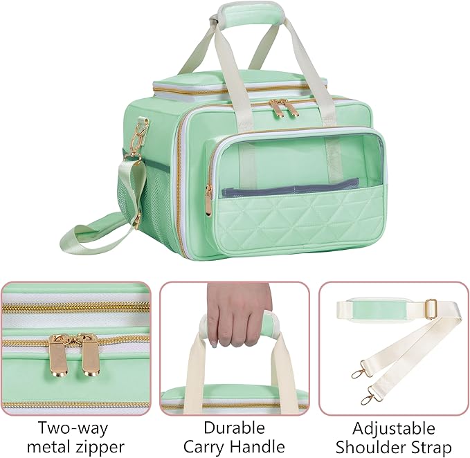 Nail Polish Organizer Holds 80 Bottles, with Two Removable Case, Portable Travel Nail Kit Storage Bag for Manicurist, Nail Art Enthusiasts,Green