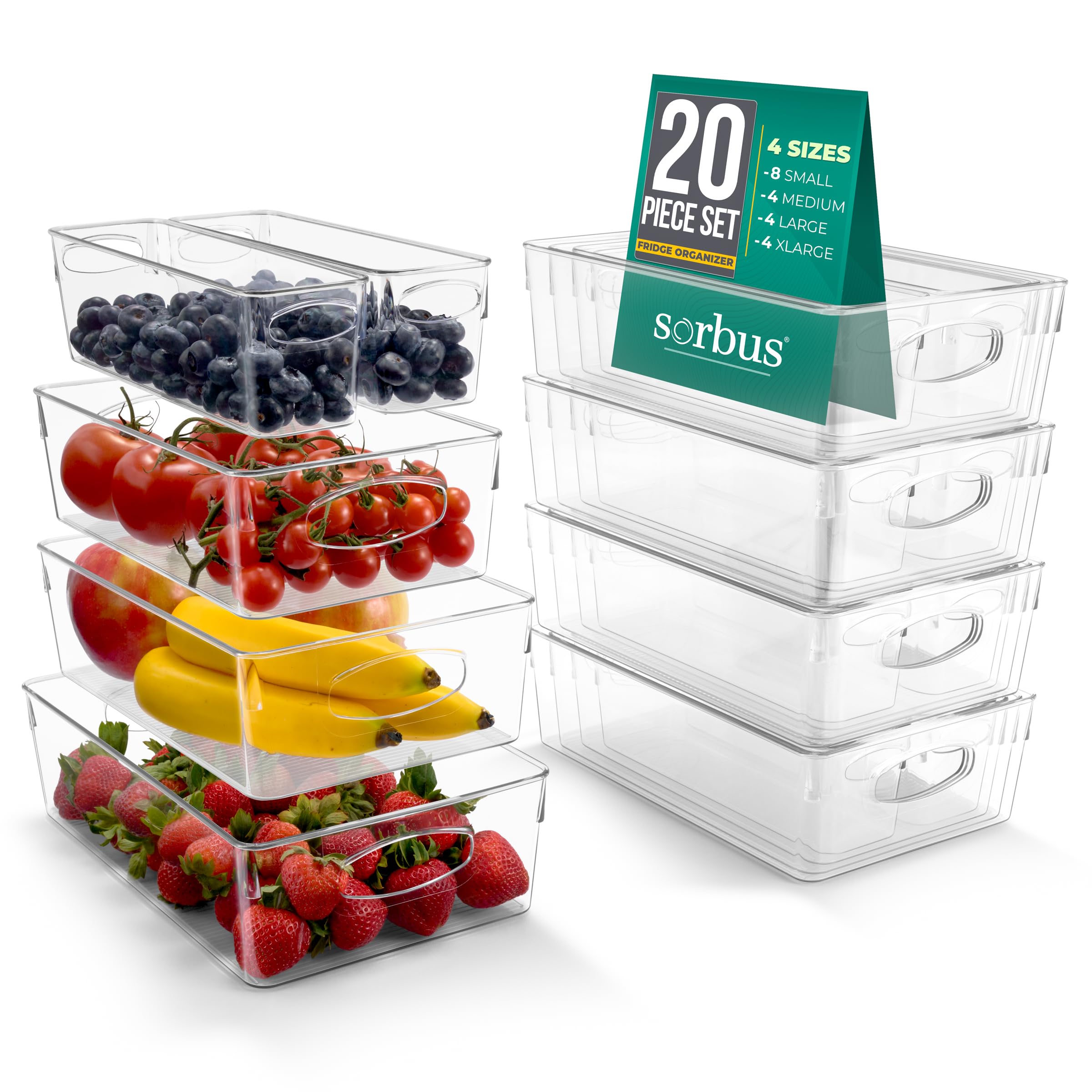 Sorbus Variety 20-Pack Clear Plastic Organizing Bins – Clear Bins for Organizing, Refrigerator Organizers, Fridge Organizer, Pantry Storage, Kitchen Organizer, and Pantry Organizers and Storage Bins