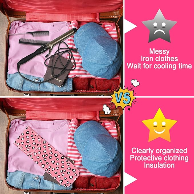 Shappy 2 Pcs Heat Resistant Hair Tools Bag Curling Iron Travel Case Cover Neoprene Flat Iron Holder Travel Case and Silicone Mat Pouch for Hot Hair Tools Storage Organizer(Leopard Style)