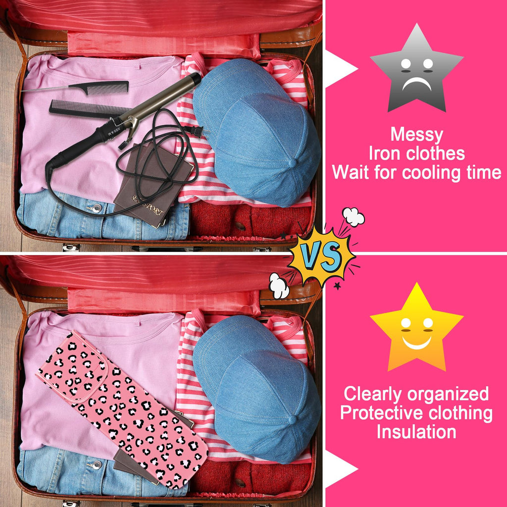 Shappy 2 Pcs Heat Resistant Curling Iron Flat Iron Travel Case,Leopard
