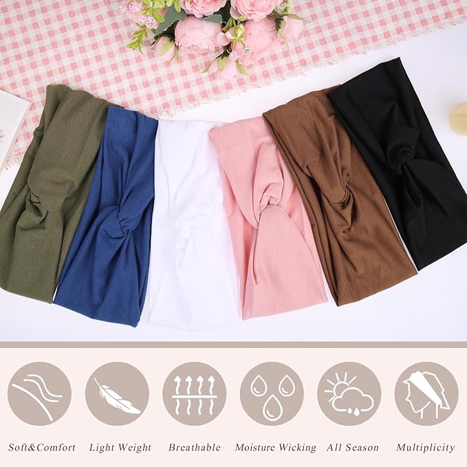 XTREND 6 Pcs Women's Headbands Twisted Cross Elastic Head Bands Yoga Workout Headband Non-Slip Sweat Soft Headbands Solid Color Simple Versatile Hair Accessory Hairbands
