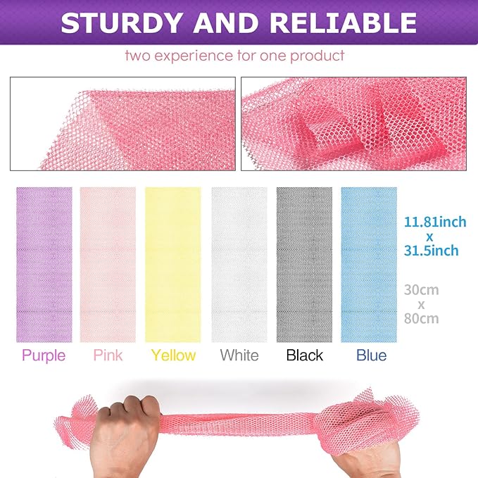 6 Pieces African Bath Sponge African Net Long Net Bath Sponge Transform Your Shower Routine with African Bath Sponges for Exfoliated, Silky Smooth Skin (Pink, Yellow, Purple, Blue, Black, Off-White)