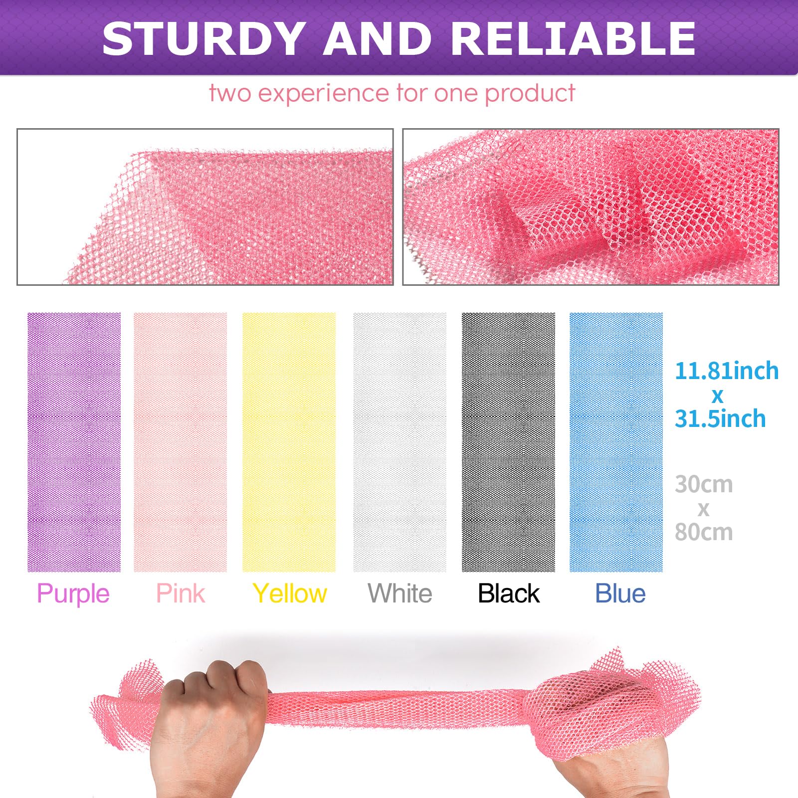 6 Pieces African Bath Sponge African Net Long Net Bath Sponge Transform Your Shower Routine with African Bath Sponges for Exfoliated, Silky Smooth Skin (Pink, Yellow, Purple, Blue, Black, Off-White)