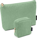 MAGEFY Small Makeup Bag, 2 Pcs Corduroy Makeup Bag for Purse Make Up Organizer Bag Mini Pouch with Slip-in Pockets Aesthetic Preppy Stuff - Green