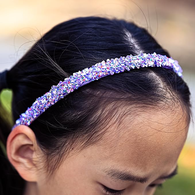 FROG SAC 4 Thin Headbands for Girls - Sequin Headband Set for Kids, Sprinkle Hair Bands for Children, Cute Sparkly Glitter Girl Non Slip Headband, Toddler Hair Accessories (Multicolor Sequin, Kids)