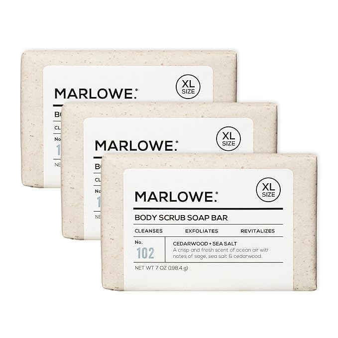 MARLOWE. Body Scrub Soap, Exfoliating Soap Bar, Cedarwood, 7 oz (3 Bars)