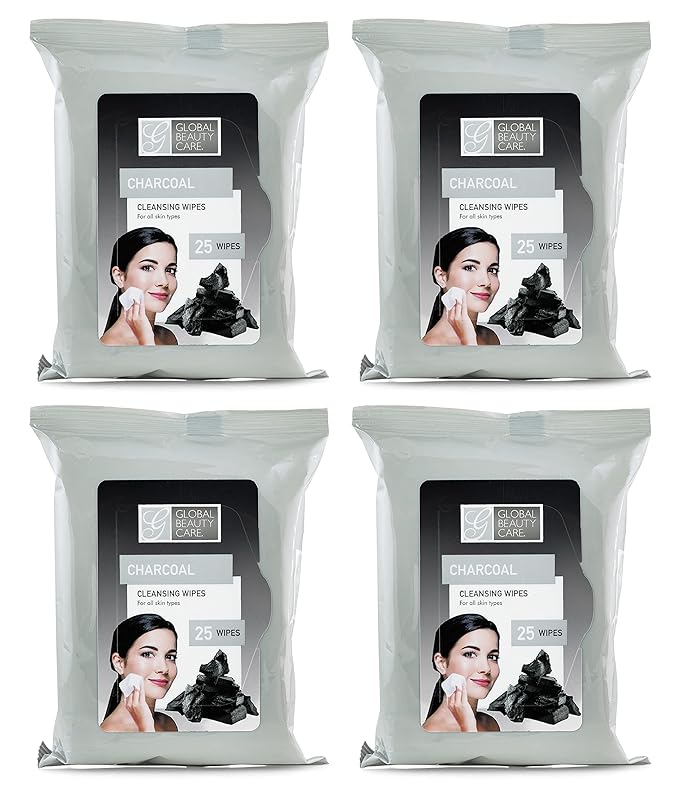 Global Beauty Care Bulk Cleansing Wipes Premoistened 4 Pack of Charcoal Cleansing Cloths Makeup Removal Wipes - Great For Travel Toiletries - 100 ct.(4-Pack)
