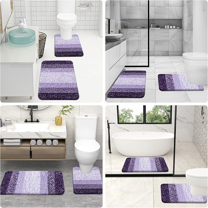 OLANLY Bathroom Rug Set 2 Piece, Soft Absorbent Microfiber Bath Rug Set, Non-Slip, Machine Wash Dry, Plush Shaggy Bath Mats for Bathroom (47"x20"+24"x16", Violet)