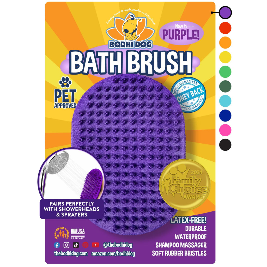 Bodhi Dog Shampoo Brush - Pet Grooming & Bath Supplies for Dogs and Cats - Bath Brush for Long & Short Hair - Premium Scrubber for Shower, Showerhead, Sprayer & Bathing (One Pack, Purple)