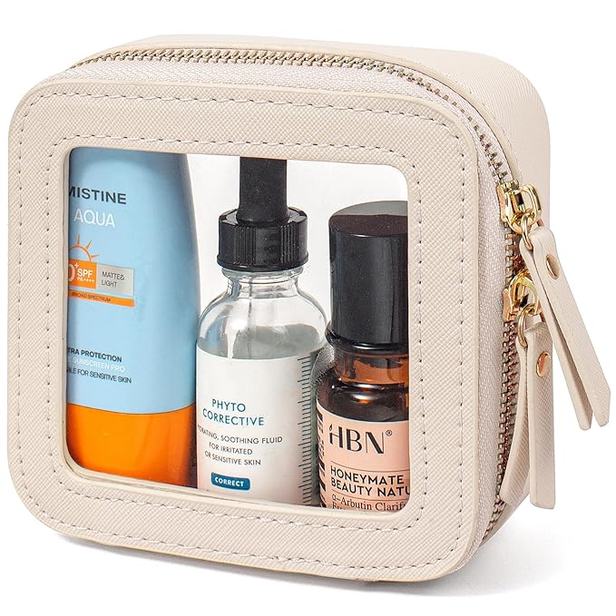LETGO Clear Makeup Bags for Beach,Clear Makeup Bag for Purse,Mini Clear Makeup Pouch Purse Organizer Fit Carry-on Travel Essentials,Clear Cosmetic Bags for Car Accessories for Women (Mini-Beige)