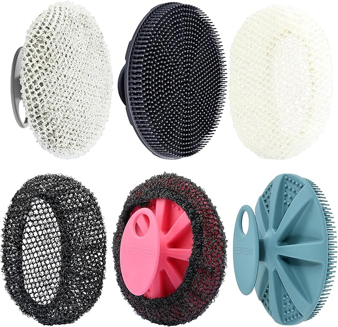 Food-Grade Silicone Body Scrubber with Exfoliating Net Sponge Case, 4pcs