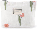 URSKYTOUS Tulip Makeup Bag Travel Cute Floral Cosmetic Bags for Women Large Embroidery Makeup Pouch Zipper Cosmetic Pouch for Purse Aesthetic Make up Organizer Bag Portable Toiletry Bag