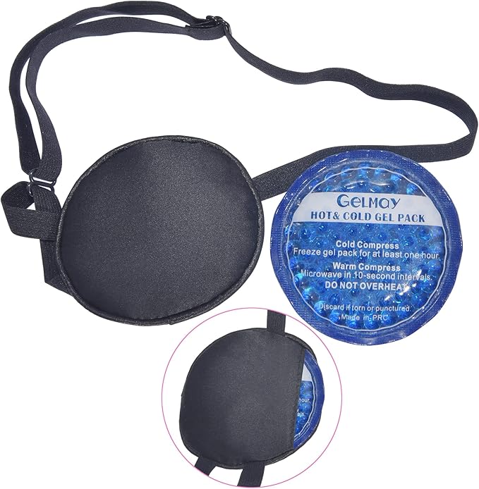 Cooling Eye Patches for Puffy Eyes, Pure Silk Ice Eye Patch, Single Eye Mask, Medical One Eye Cover Cold Hot Therapy Strabismus Lazy Eyes After Surgery Adult Kid Pirate Eyepatch (Black-New)