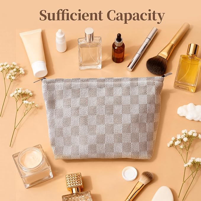 itgowisa Khaki Checkered Makeup Bag, Travel Makeup Pouch for Women, Purse