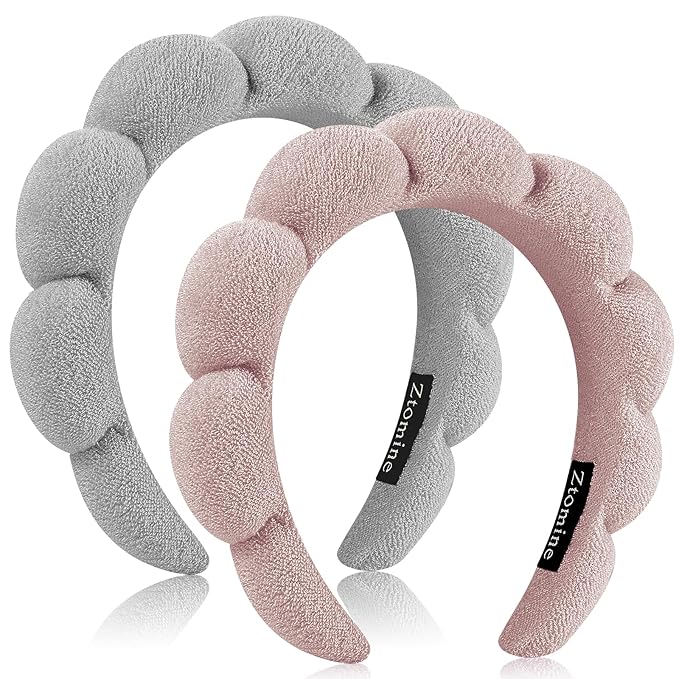 Ztomine Spa Headbands for Washing Face or Facial, Set of 2 Skincare Headbands, Terry Cloth Headband Wash Combo Pack - Puffy Makeup Washing, Mask, Skin Treatment