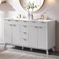 T4TREAM 60" Fluted Bathroom Vanity with Resin Sink Combo，Freestanding Modern Bathroom Storage Vanity Cabinet with Soft Closing Doors & 3 Drawers，Wood Grain Texture，Metal Handle，White