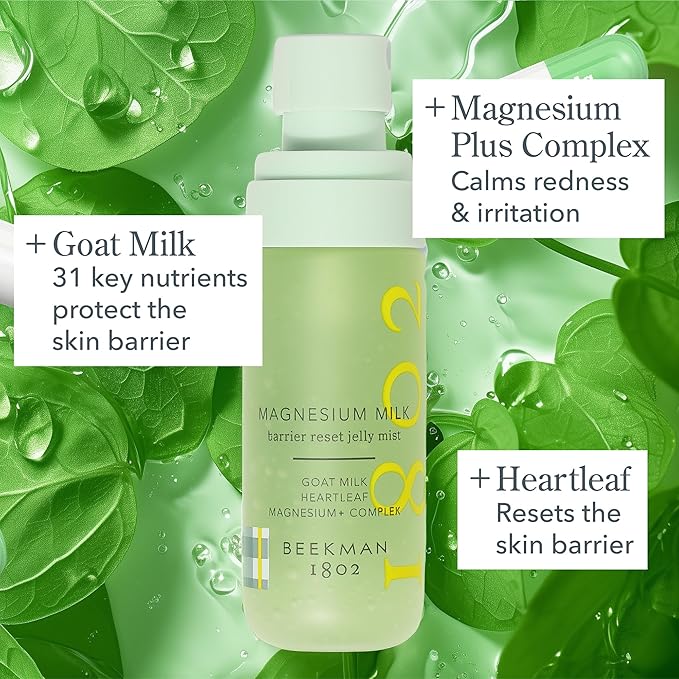 Beekman 1802 Magnesium Milk Barrier Reset Jelly Face Mist – Magnesium Spray with Goat Milk – Hydrating Face Mist & Facial Spray – Cruelty Free, Suitable for Sensitive Skin, 2 Fl Oz