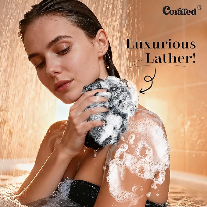 CORATED African Net Sponge with Knots Authentic, Shower Loofah Exfoliating Bath Sponge, Body Scrubber for Women and Men Daily Use Body Care, Travel Portable, Durable Bath Accessories for Bathroom