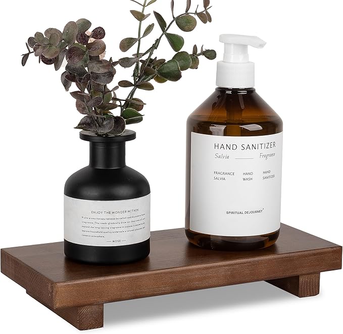 Bathroom Tray Wood Riser Kitchen Decor Soap Holder, 10" x 4.5" Walnut