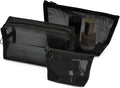 TOPASION Portable Mesh Makeup Bag with Zipper Small Travel Toiletry Bag Lightweight Cosmetic Pouch (Black 3 Piece Set)