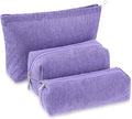 Huhumy 3 Pcs Makeup Bag Set for Women Corduroy Cosmetic Pouch Aesthetic Smile Travel Toiletry Bag Cute Purse Pouch Pencil Case Makeup Brushes Storage Organizer with Zipper(Purple,Solid Style)