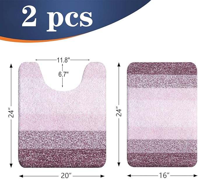 OLANLY Bathroom Rug Set 2 Piece, Soft Absorbent Microfiber Bath Mats and U-Shaped Contour Toilet Rug, Non-Slip, Machine Wash Dry, Plush Shaggy Bath Mats for Bathroom (24"x16"+24"x20", Mauve)
