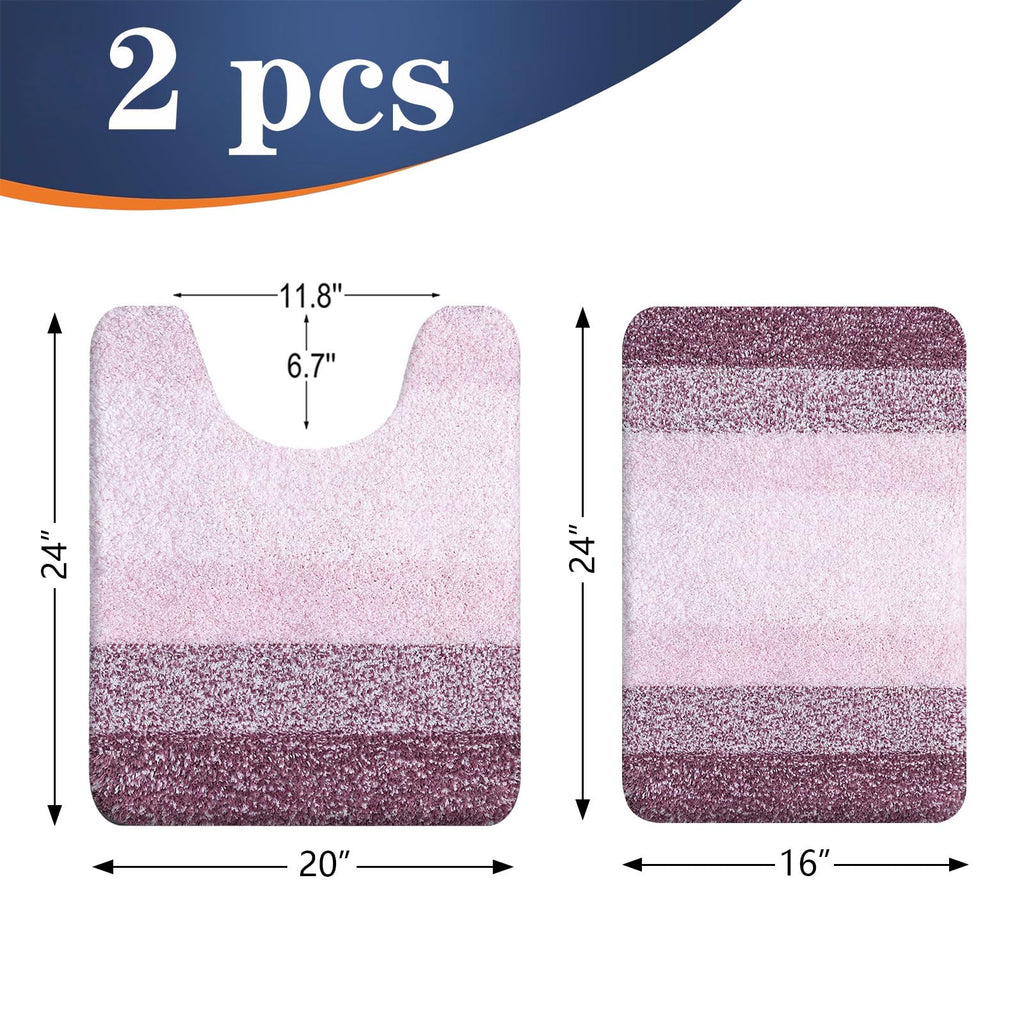OLANLY Micorfiber Bathroom Rug Set 2 Piece, 24"x16"+U-Shaped 24"x20"