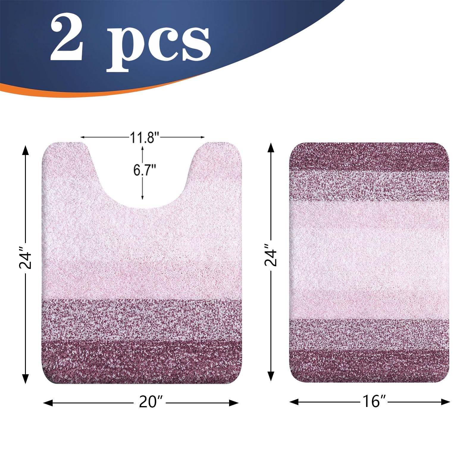 OLANLY Micorfiber Bathroom Rug Set 2 Piece, 24"x16"+U-Shaped 24"x20"