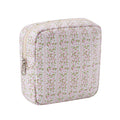 Small Quilted Cotton Makeup Bag for Purse, Cosmetic Bag with Compartments, Cotton Aesthetic Makeup Bag, Travel Toiletry Pouch, Lipstick Bag Card Holder Data Cable Organizer (16Striated Flower)