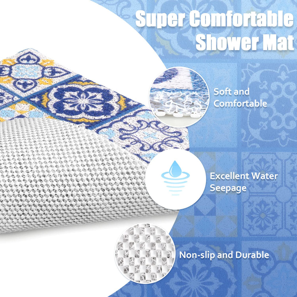 Shower Mat Non-Slip - 24x16 Inch, Soft Comfort Bath Mat with Drainage Holes, PVC Loofah Massage Bathmat for Shower,Tub,Bathroom,Wet Areas, Quick Drying