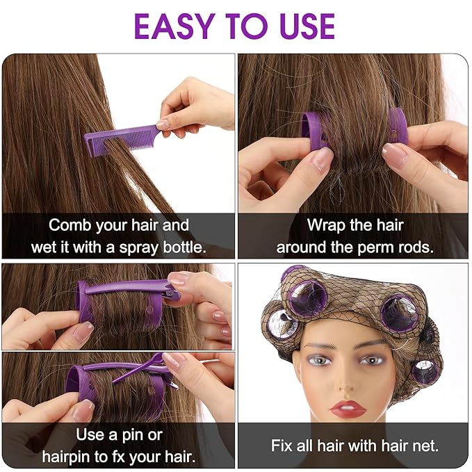 WILLBOND 141 Pcs Hair Rollers Set Include Plastic Hair Rollers with Pins and Clips(Purple)