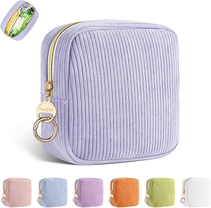 Playexen Period Bag for Purse, Corduroy Sanitary Napkin Storage Bag, Lilac