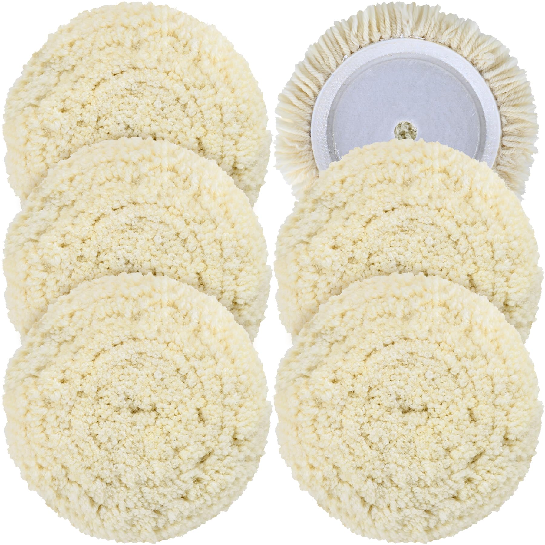 phepetroll 6 PCS Wool Buffing Polishing Pads - 8 Inch Natural Wool Cutting Pads with Hook and Loop Backing Compound & Polishing for Automotive Car Boats Glass Furniture Repair