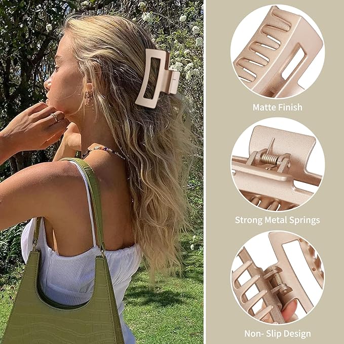 Sisiaipu 3.5 Inch Medium Hair Claw Clips 6 Pack Hair Clips for Women Square Rectangle Claw for Hair Banana Jaw Clips Hair Accessories for Girls (Gold)