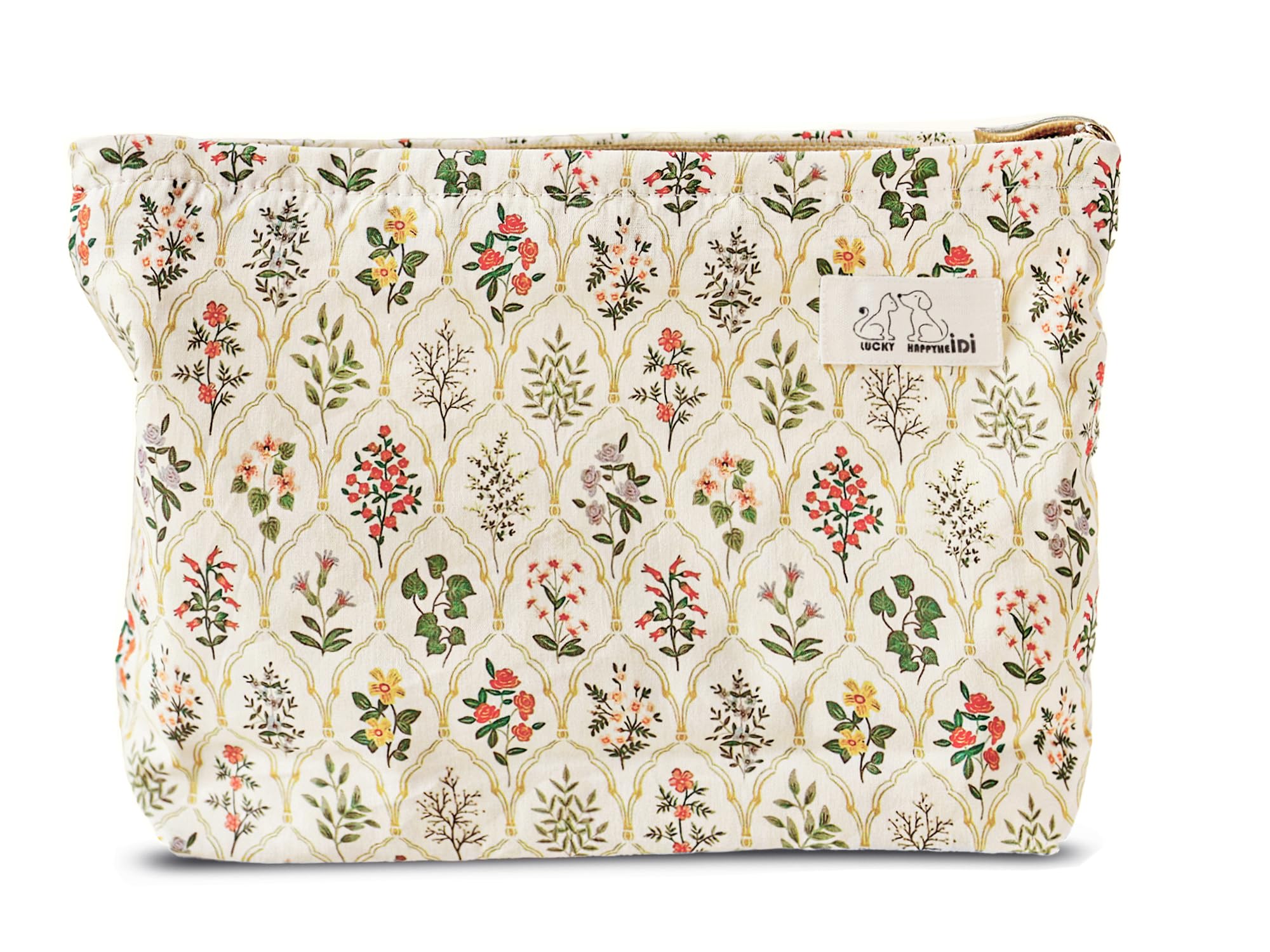 HAPPYHEIDI Large Makeup Bag Travel Cosmetic Pouch, Green Gingham
