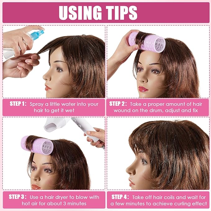 WILLBOND 4 Pcs Long Hair Rollers for Bangs Aluminum Core Curlers Thermal Self Grip Roller for Long and Medium Hair Women Hairstyle(4.7 x 2 Inch,Rose Red, Purple)
