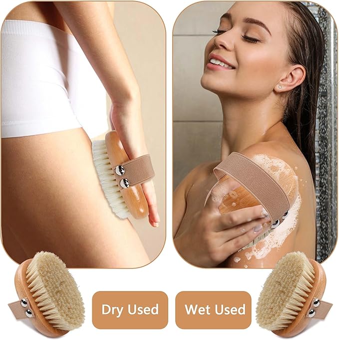 OWIIZI Dry Brushing Body Brush Wooden Body Scrubber Exfoliator